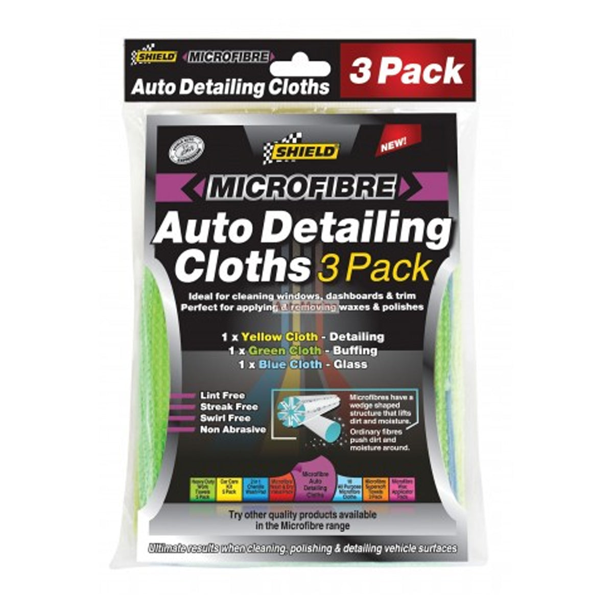 Shield Micro Fibre Auto Detailing Cloths 3 Pack