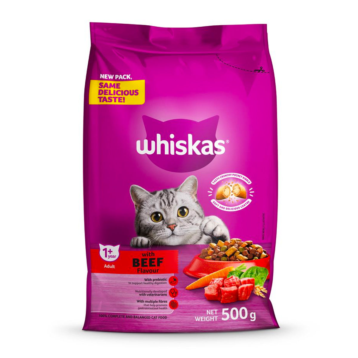 Whiskas Cat Food Dry Adult Beef 500 G