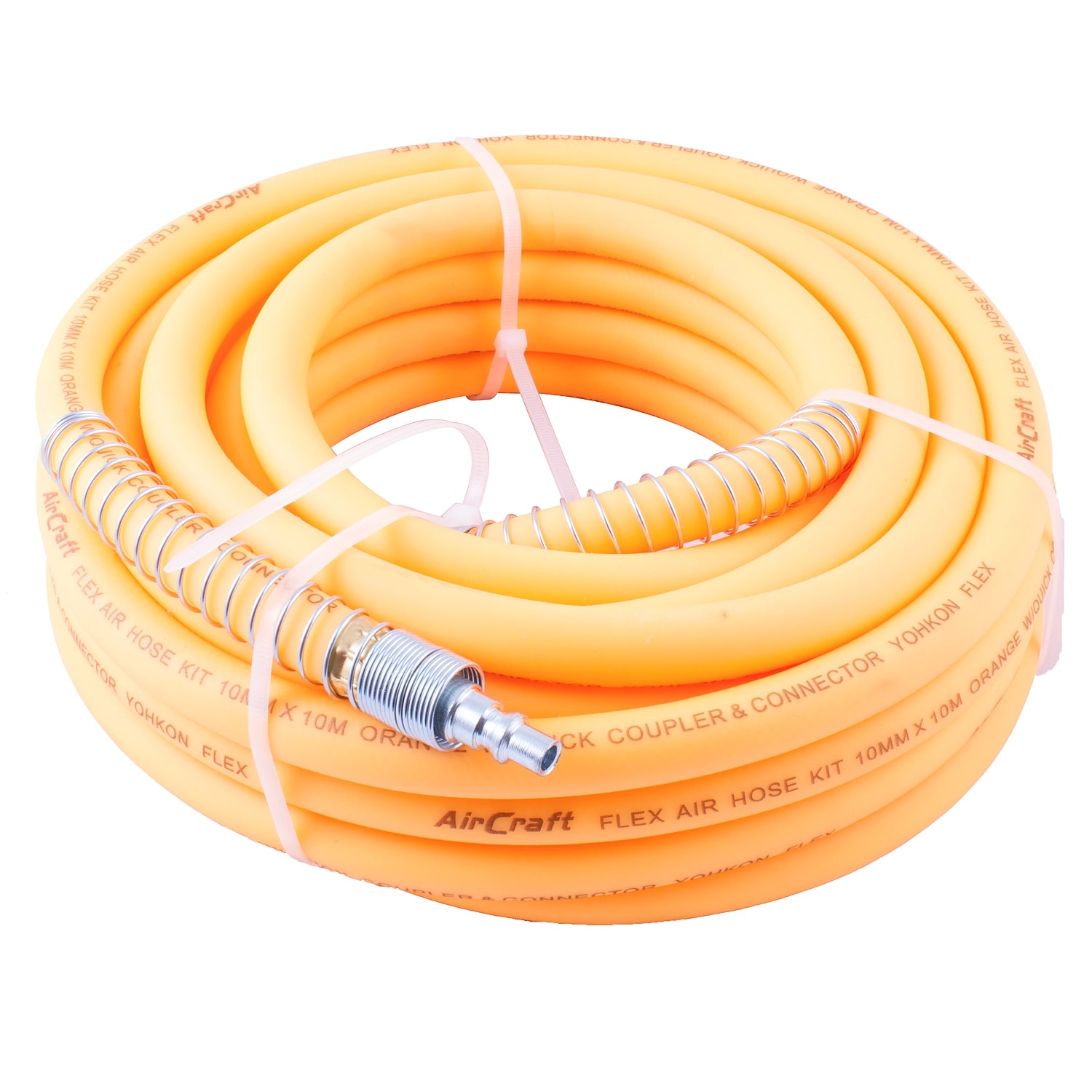 Flex Air Hose Kit 8 Mm X 10 M Orange W/Quick Coupler & Connector Yohkon