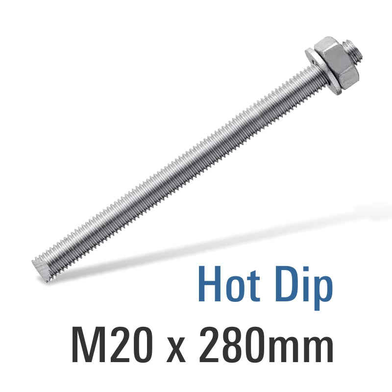 8.8 Hot Dip Galv Stud M20 X280 With Nut And Washer