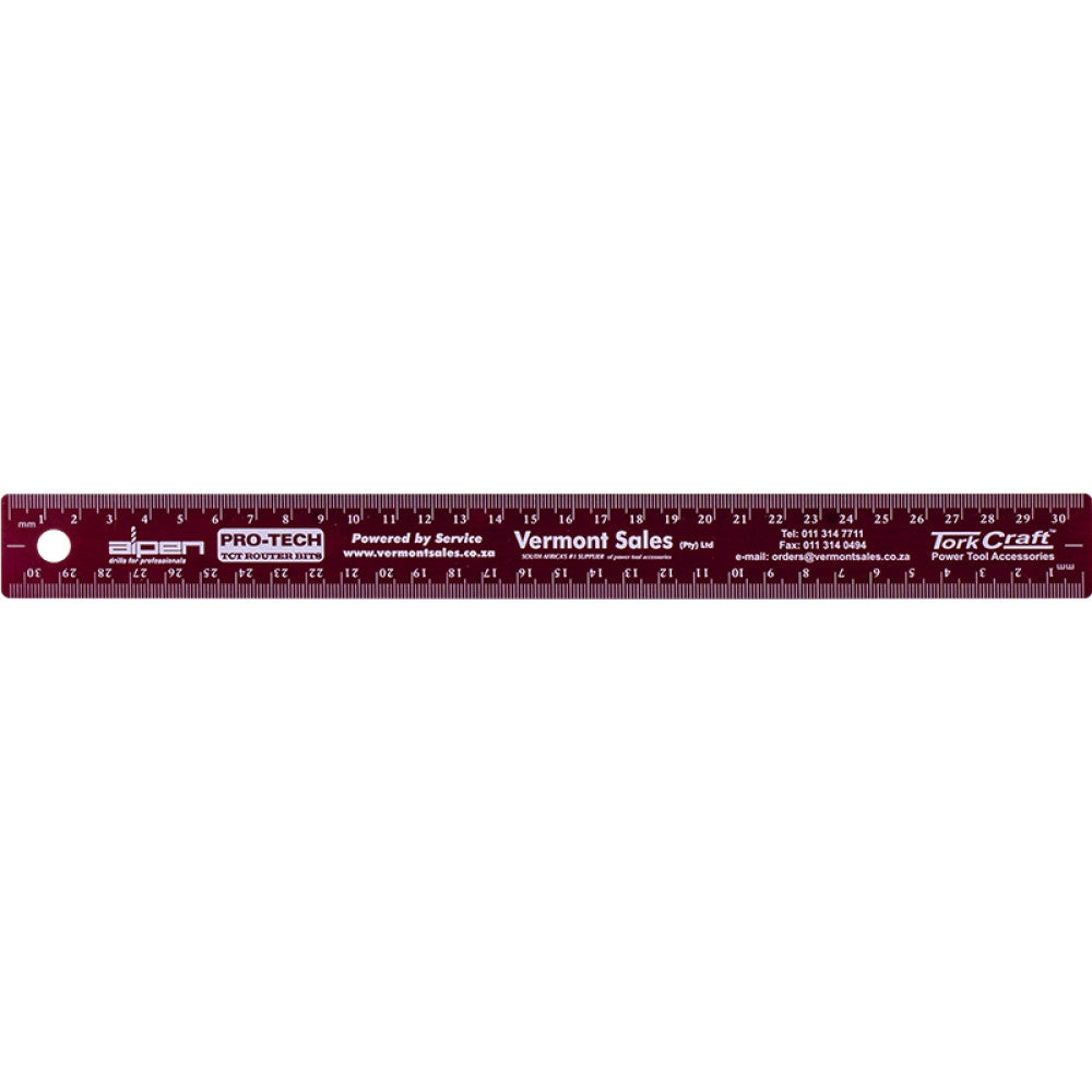 300 Mm Cork Backed Stainless Steel Ruler Red