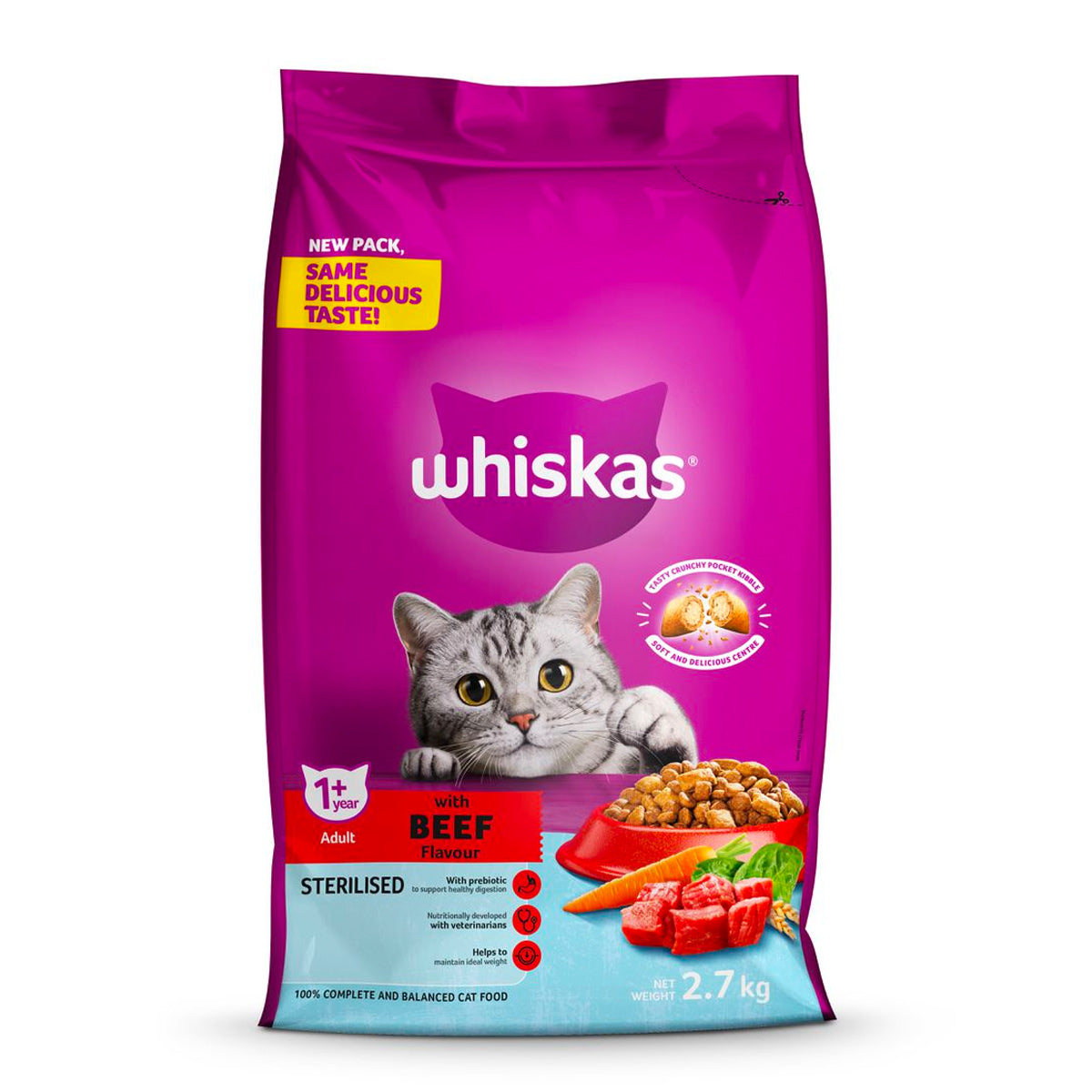 Whiskas Cat Food Dry Sterilised Adult Beef 2.7 Kg