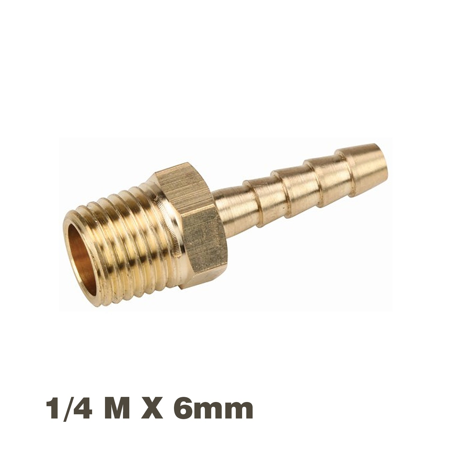 Hose Tail Connector Brass 1/4 M X 6 Mm