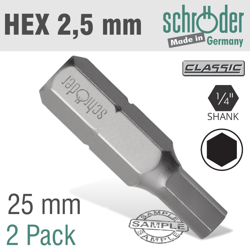 Hex/Allen Ins.Bit 2.5 Mm 2/Pack