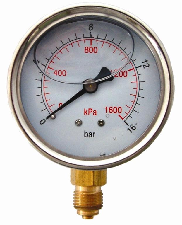 Press. Gauge 63 Mm Glycerine 1/4' Bot. Fit Metal Case 0 16 Bar 0 1600 Kpa