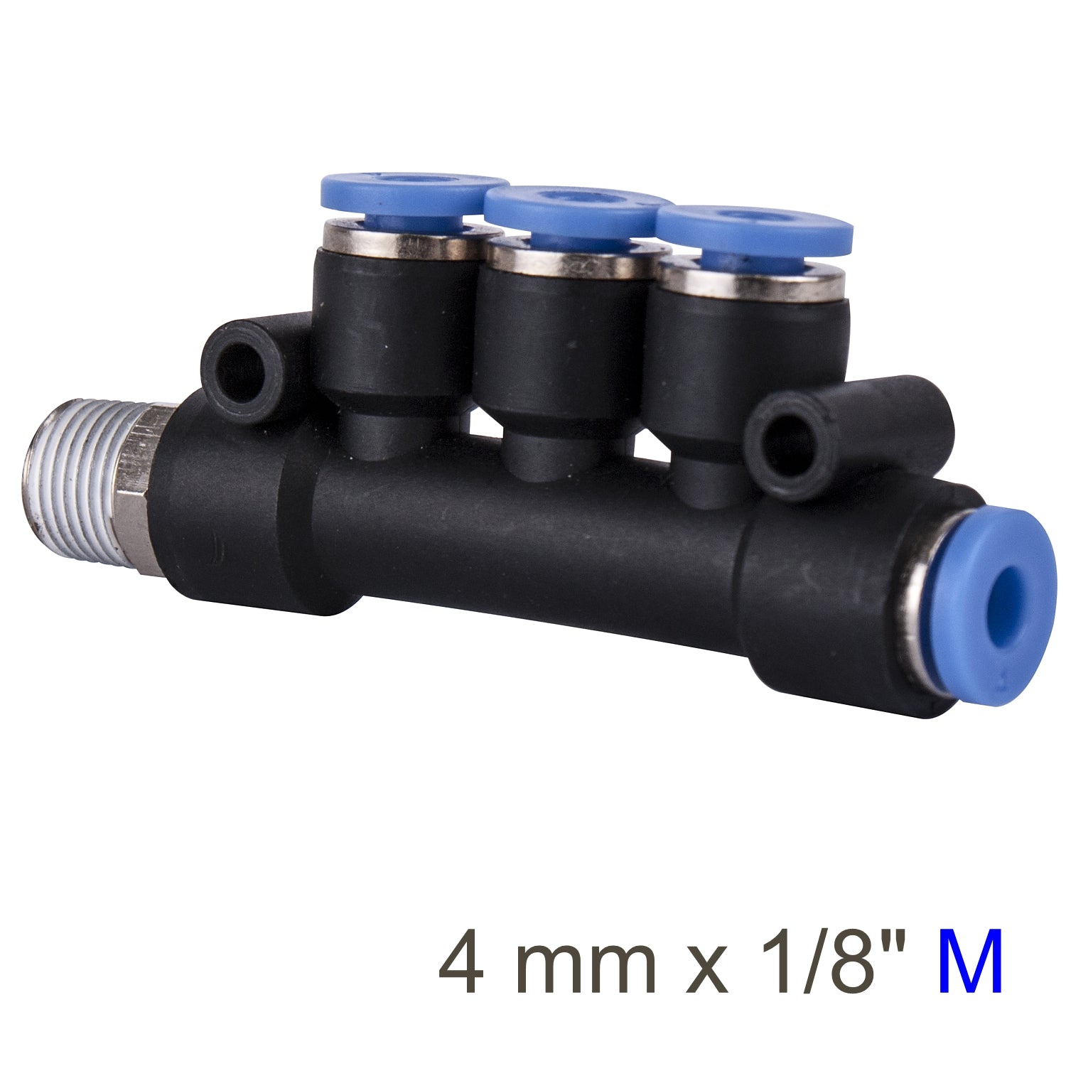 Pu Hose Fitting Manifold 4 X 4 Mm Port X 1/8'm