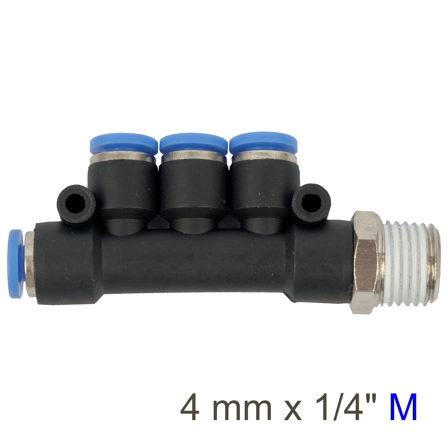 Pu Hose Fitting Manifold 4 X 4 Mm Port X 1/4'm