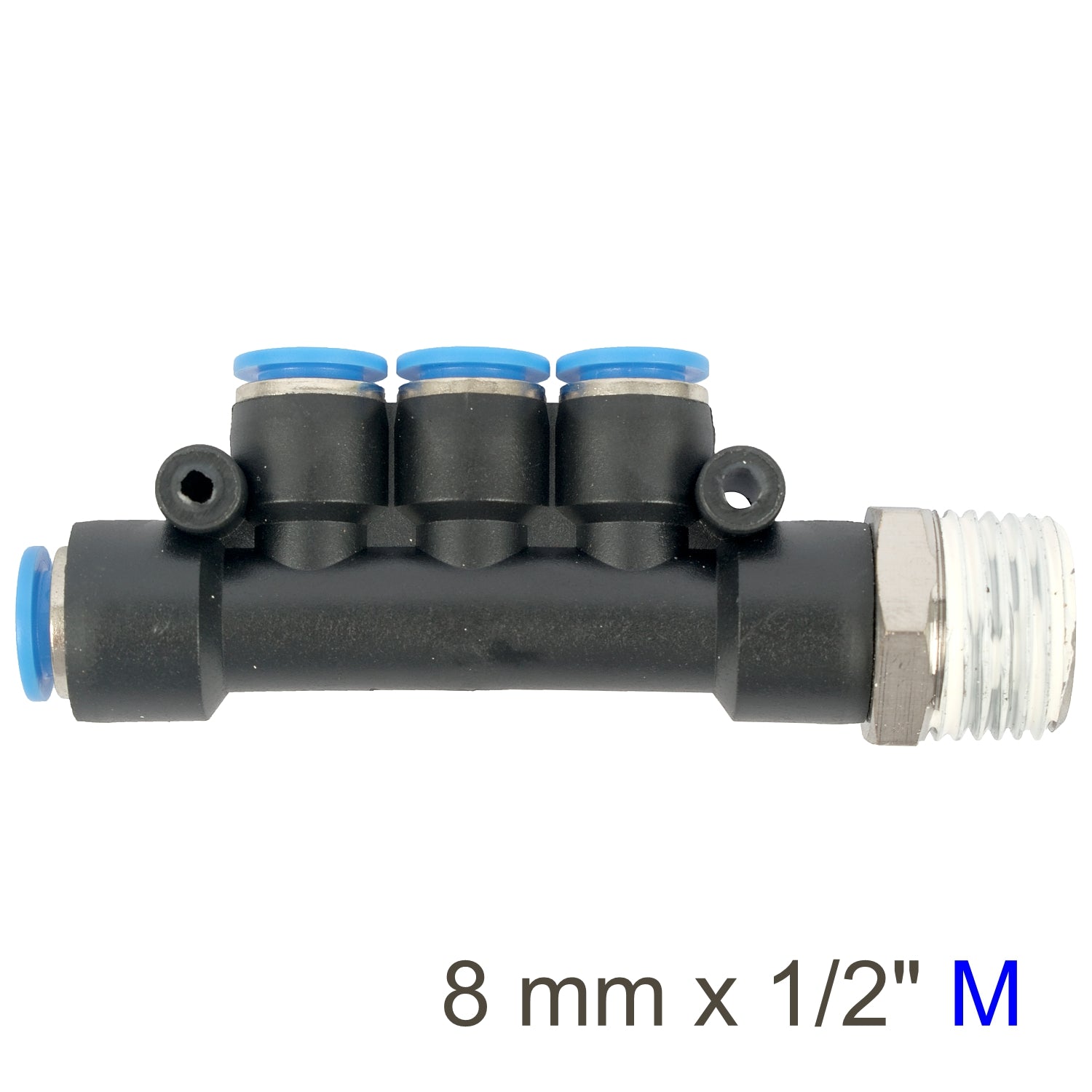 Pu Hose Fitting Manifold 4 X 8 Mm Port X 1/2'm