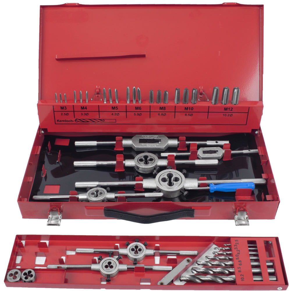 Tap And Die Set 44 Pce 3 12 Mm Hss In Metal Case