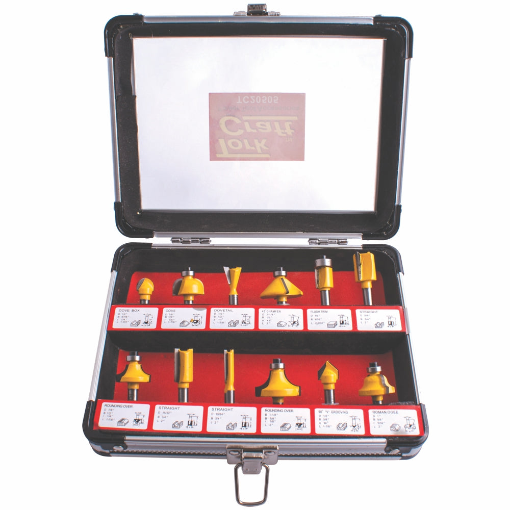 Router Bit Set 12 Pc/Alu.Case 1/4'