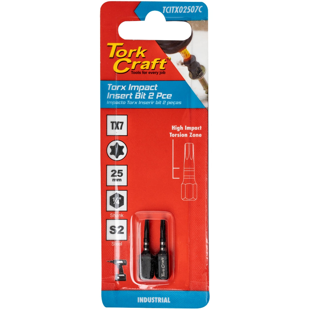 Torx Tx 7 Impact Insert Bit 25 Mm 2 Pc Carded