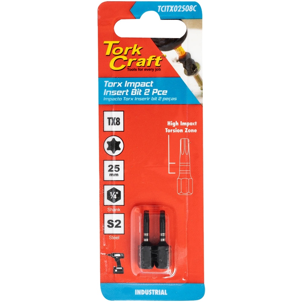 Torx Tx 8 Impact Insert Bit 25 Mm 2 Pc Carded