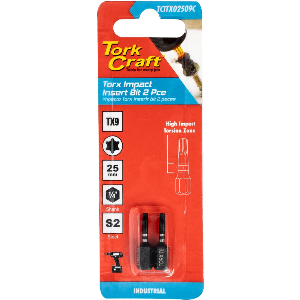 Torx Tx 9 Impact Insert Bit 25 Mm 2 Pc Carded