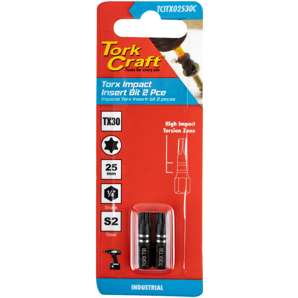 Torx Tx 30 Impact Insert Bit 25 Mm 2 Pc Carded