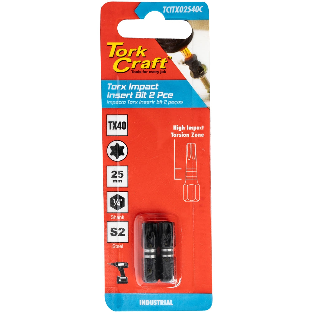 Torx Tx 40 Impact Insert Bit 25 Mm 2 Pc Carded