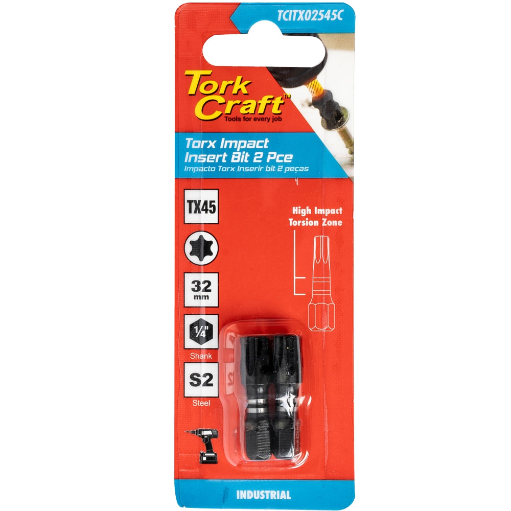 Torx Tx 45 Impact Insert Bit 25 Mm 2 Pc Carded