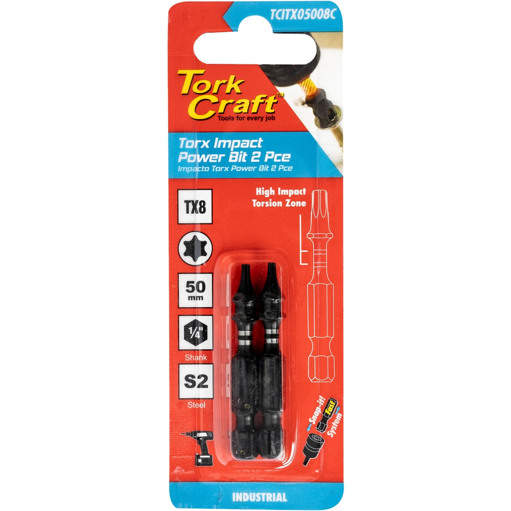 Torx Tx 8 Impact Power Bit 50 Mm 2 Pc Carded