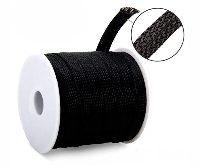 Braided Sleeving Flat14 Exp Od=28mm 100m/Reel Pet14 Bk