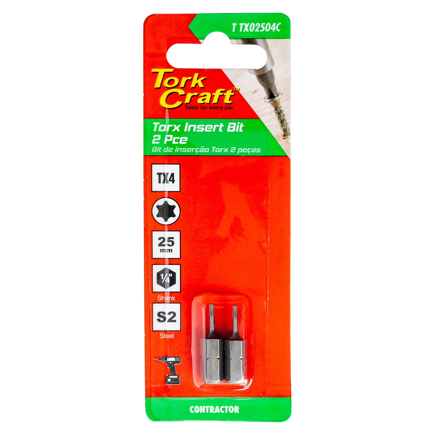 Torx Tx 4 Classic Insert Bit 25 Mm 2 Pc Carded