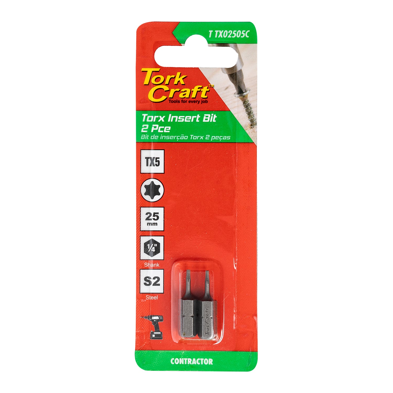 Torx Tx 5 Classic Insert Bit 25 Mm 2 Pc Carded