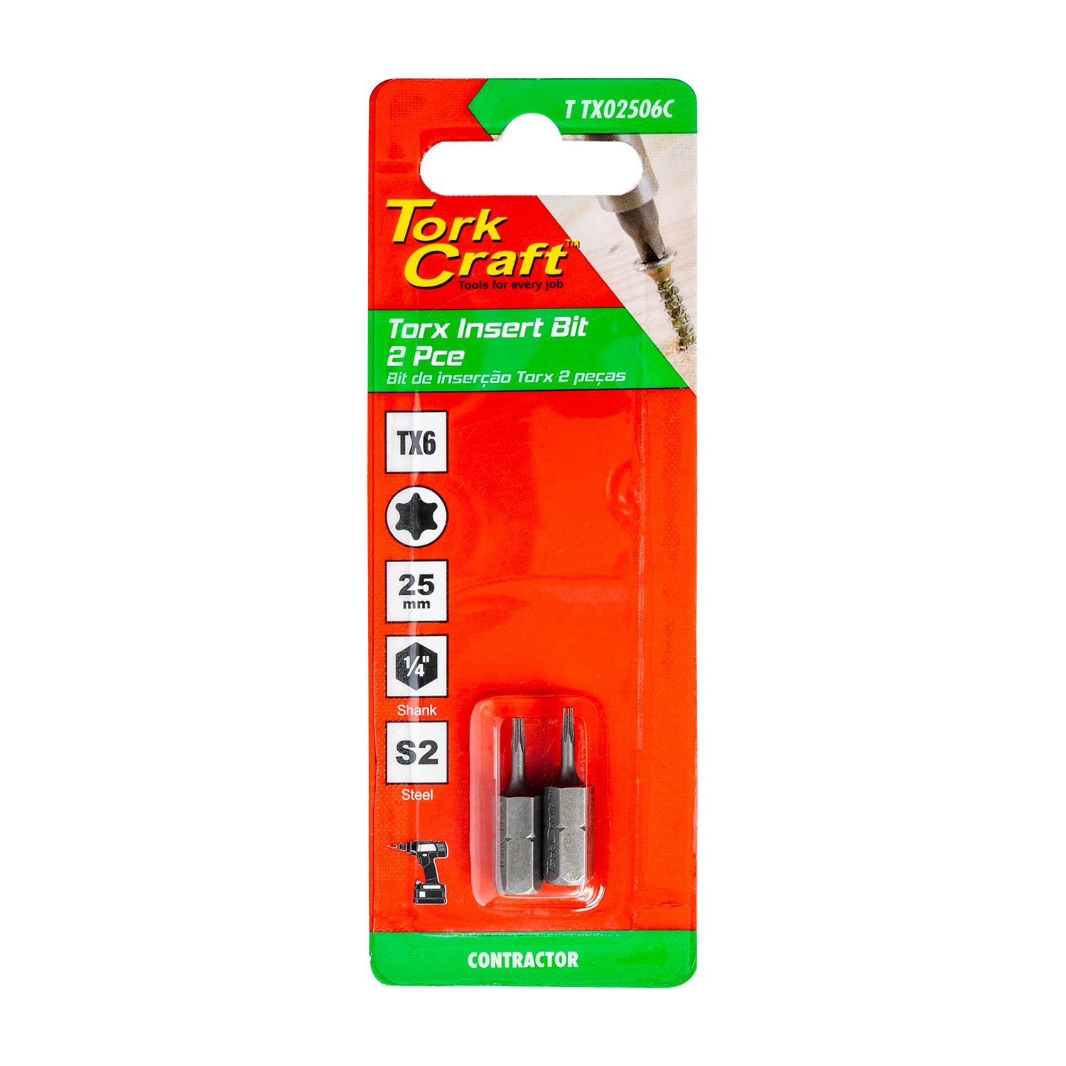 Torx Tx 6 Classic Insert Bit 25 Mm 2 Pc Carded