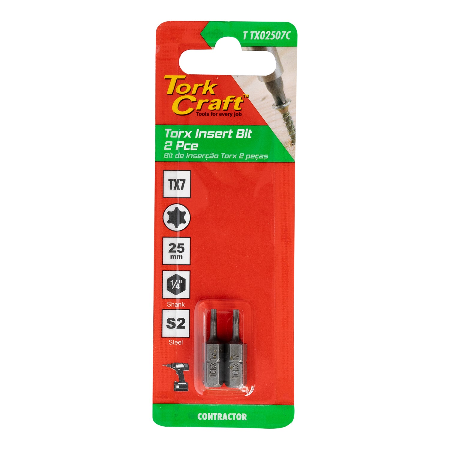 Torx Tx 7 Classic Insert Bit 25 Mm 2 Pc Carded