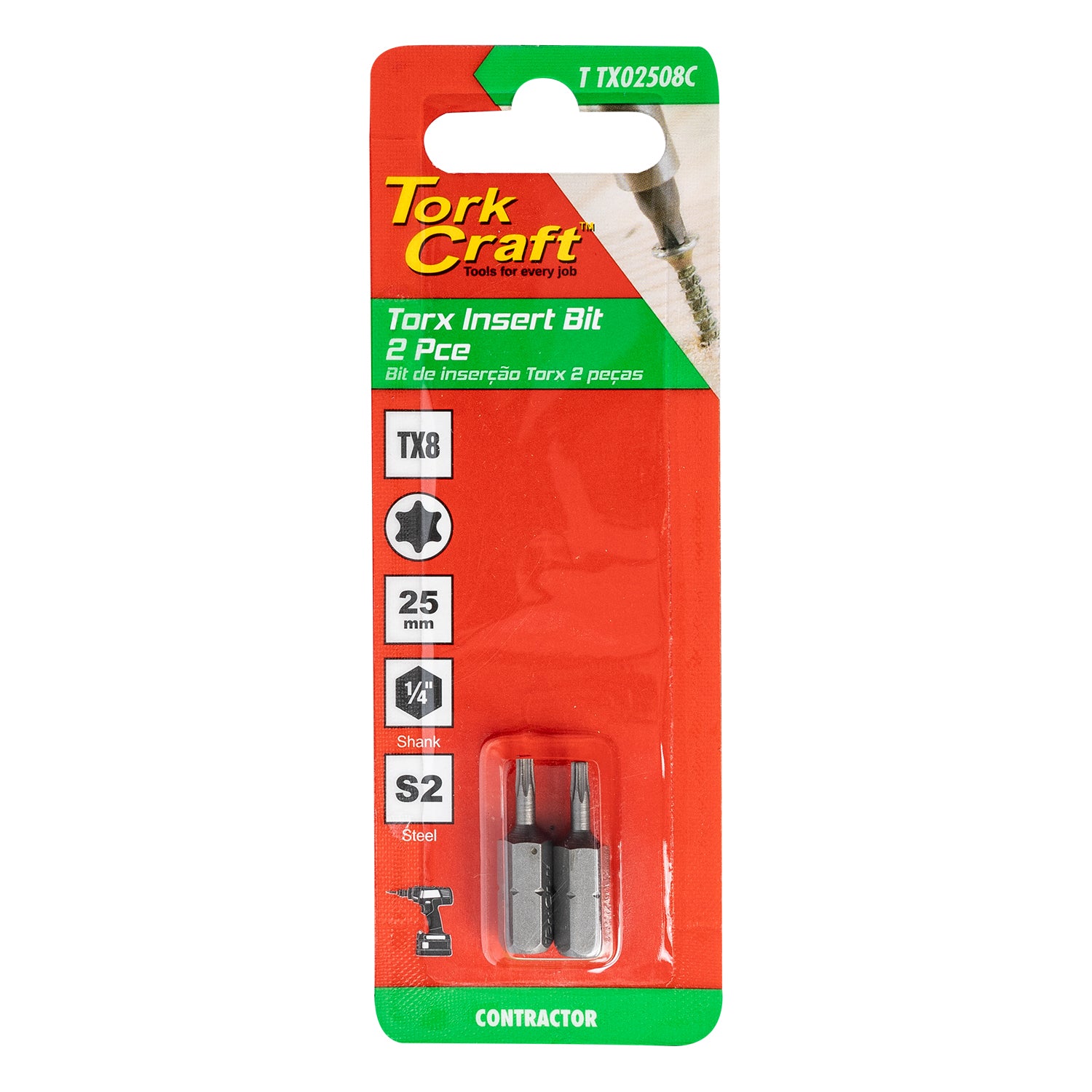 Torx Tx 8 Classic Insert Bit 25 Mm 2 Pc Carded