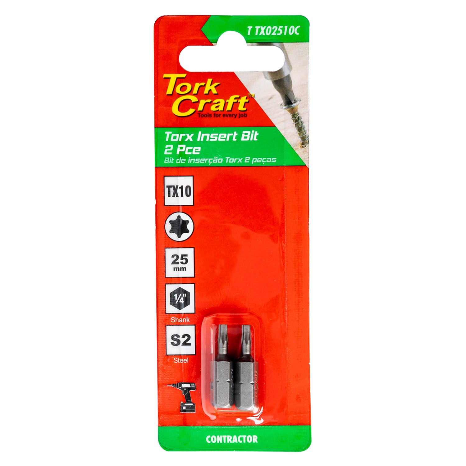 Torx Tx 10 Classic Insert Bit 25 Mm 2 Pc Carded