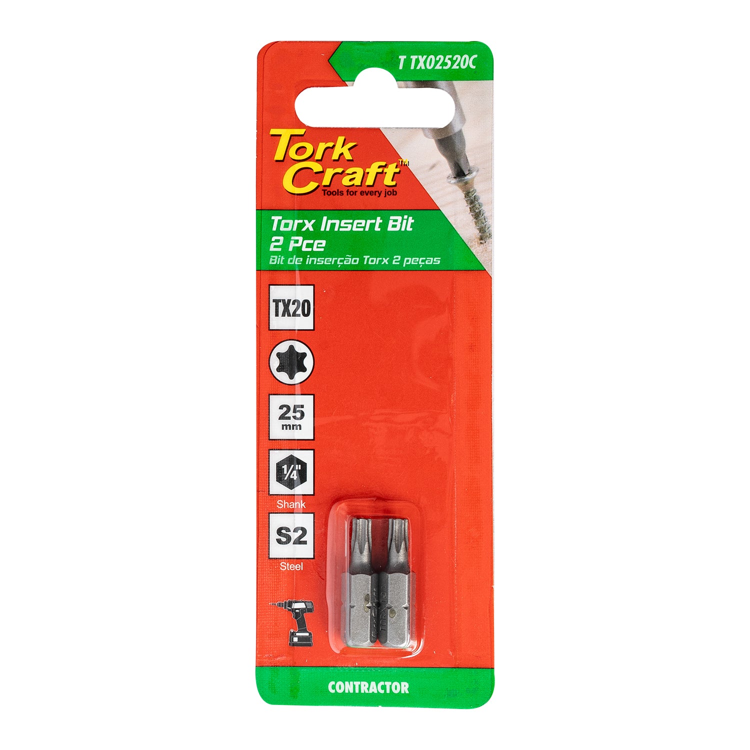 Torx Tx 20 Classic Insert Bit 25 Mm 2 Pc Carded