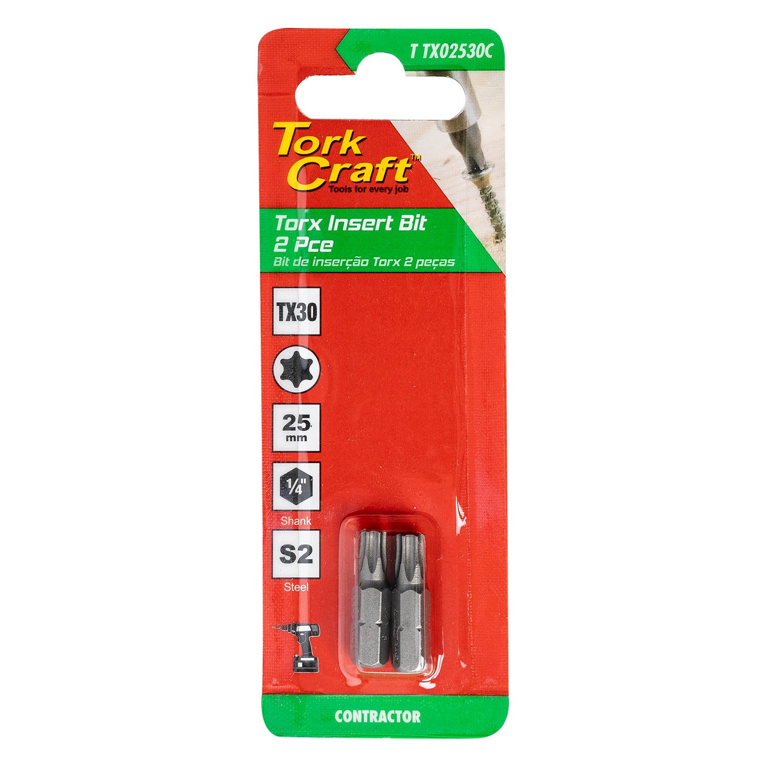 Torx Tx 30 Classic Insert Bit 25 Mm 2 Pc Carded