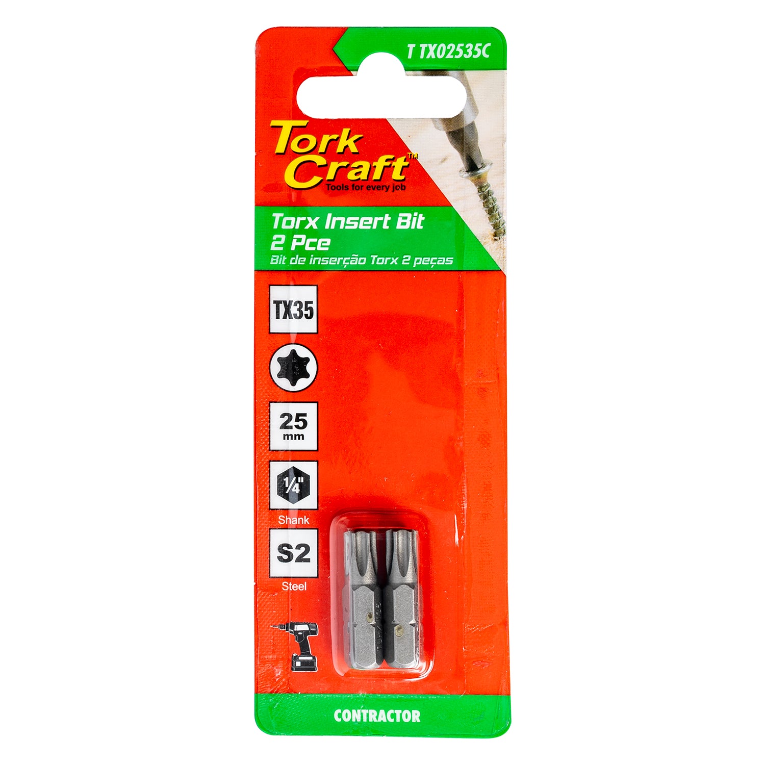 Torx Tx 35 Classic Insert Bit 25 Mm 2 Pc Carded