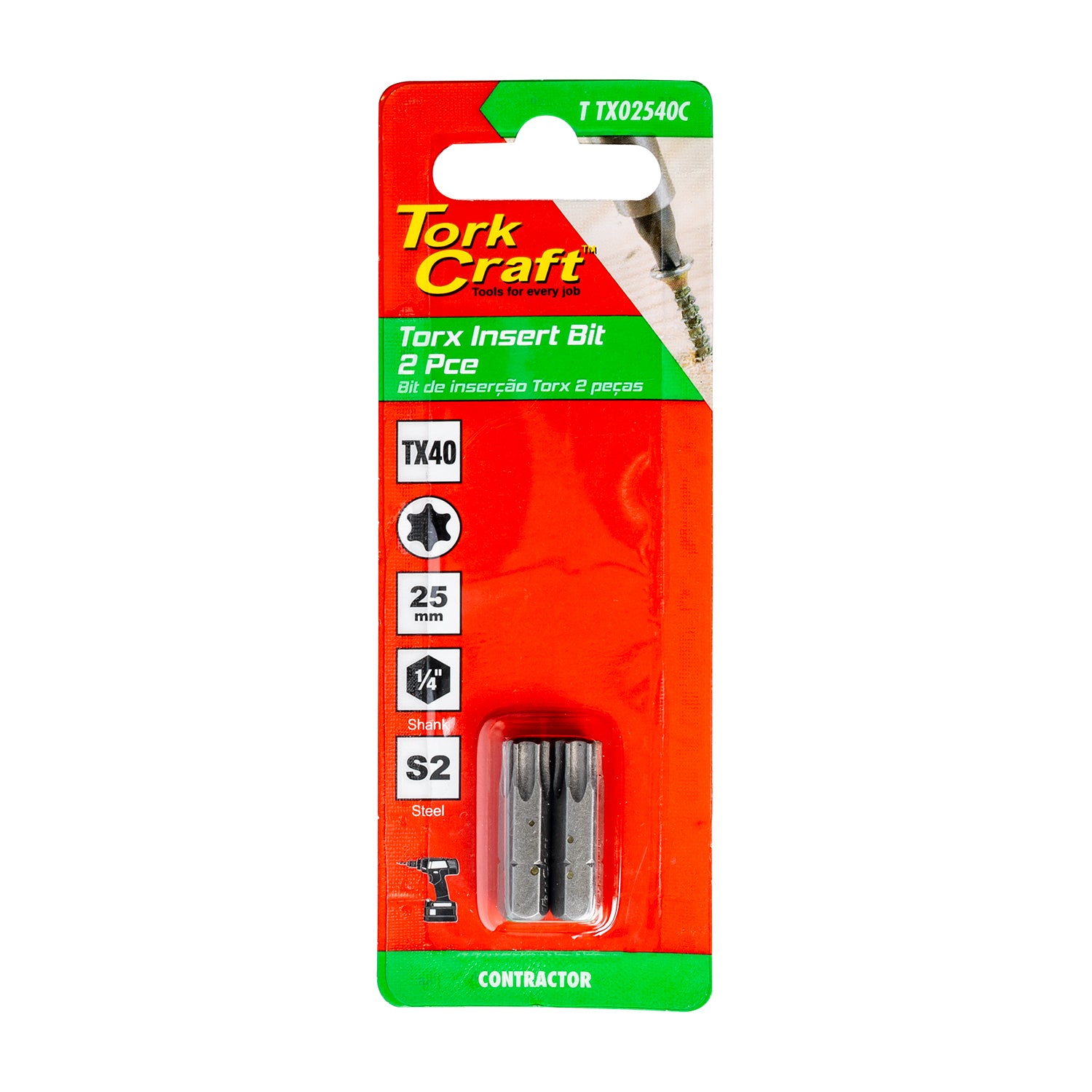 Torx Tx 40 Classic Insert Bit 25 Mm 2 Pc Carded