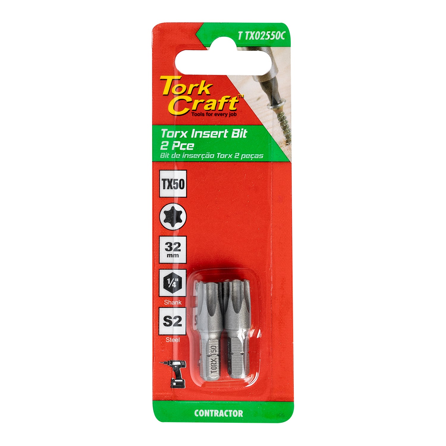 Torx Tx 50 Classic Insert Bit 25 Mm 2 Pc Carded