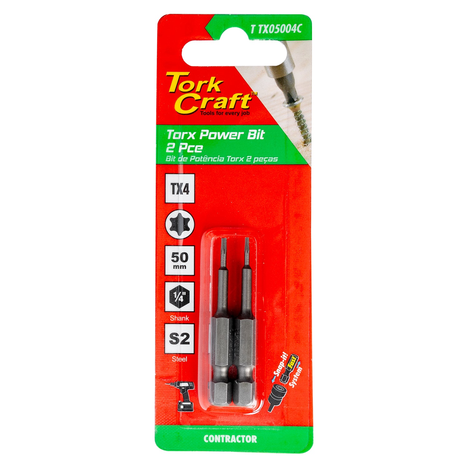 Torx Tx 4 Classic Power Bit 50 Mm 2 Pc Carded