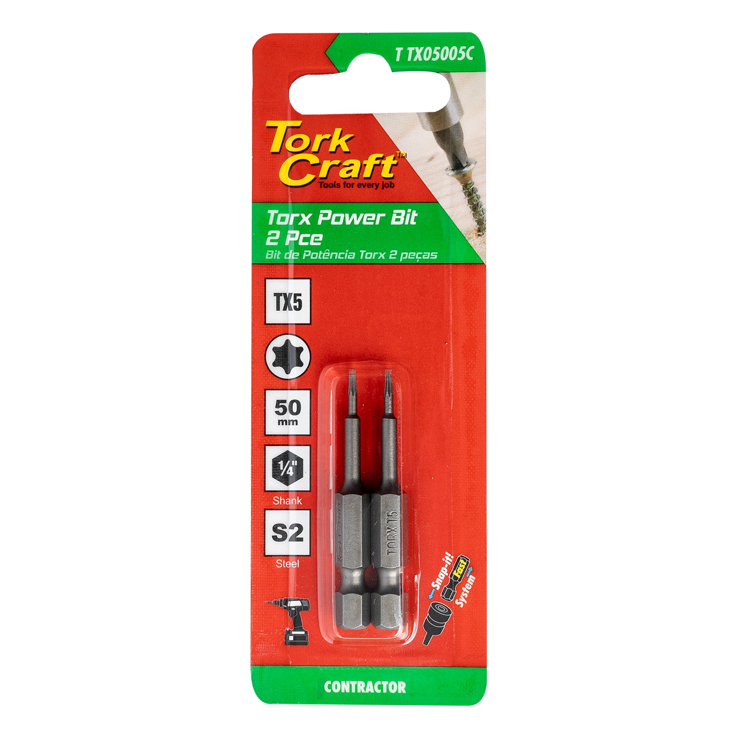 Torx Tx 5 Classic Power Bit 50 Mm 2 Pc Carded