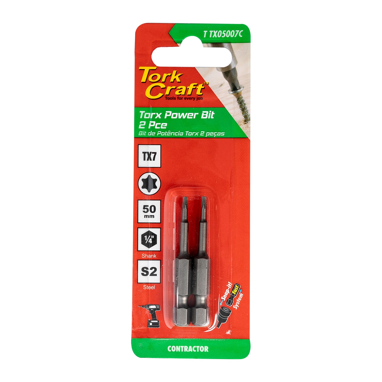 Torx Tx 7 Classic Power Bit 50 Mm 2 Pc Carded