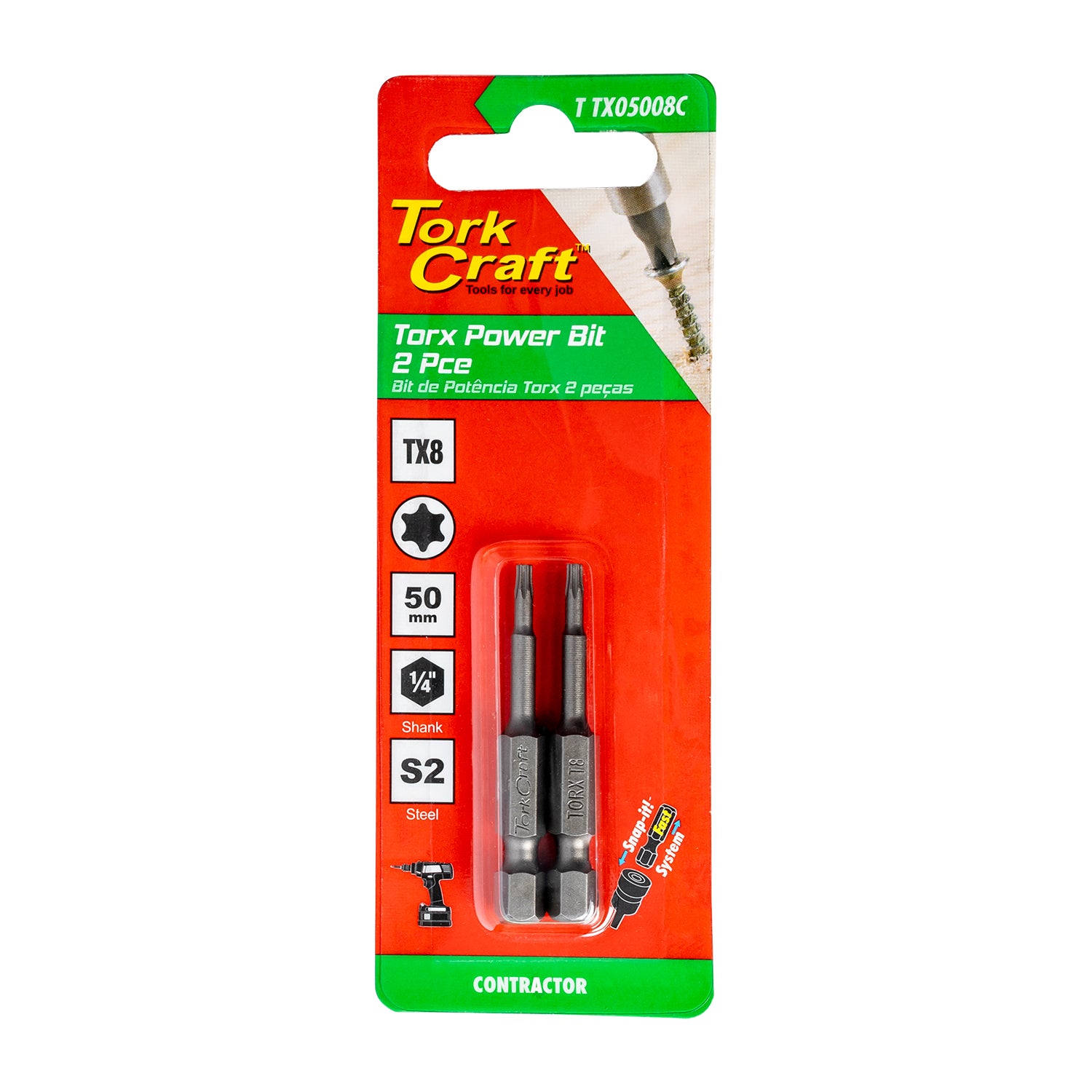 Torx Tx 8 Classic Power Bit 50 Mm 2 Pc Carded