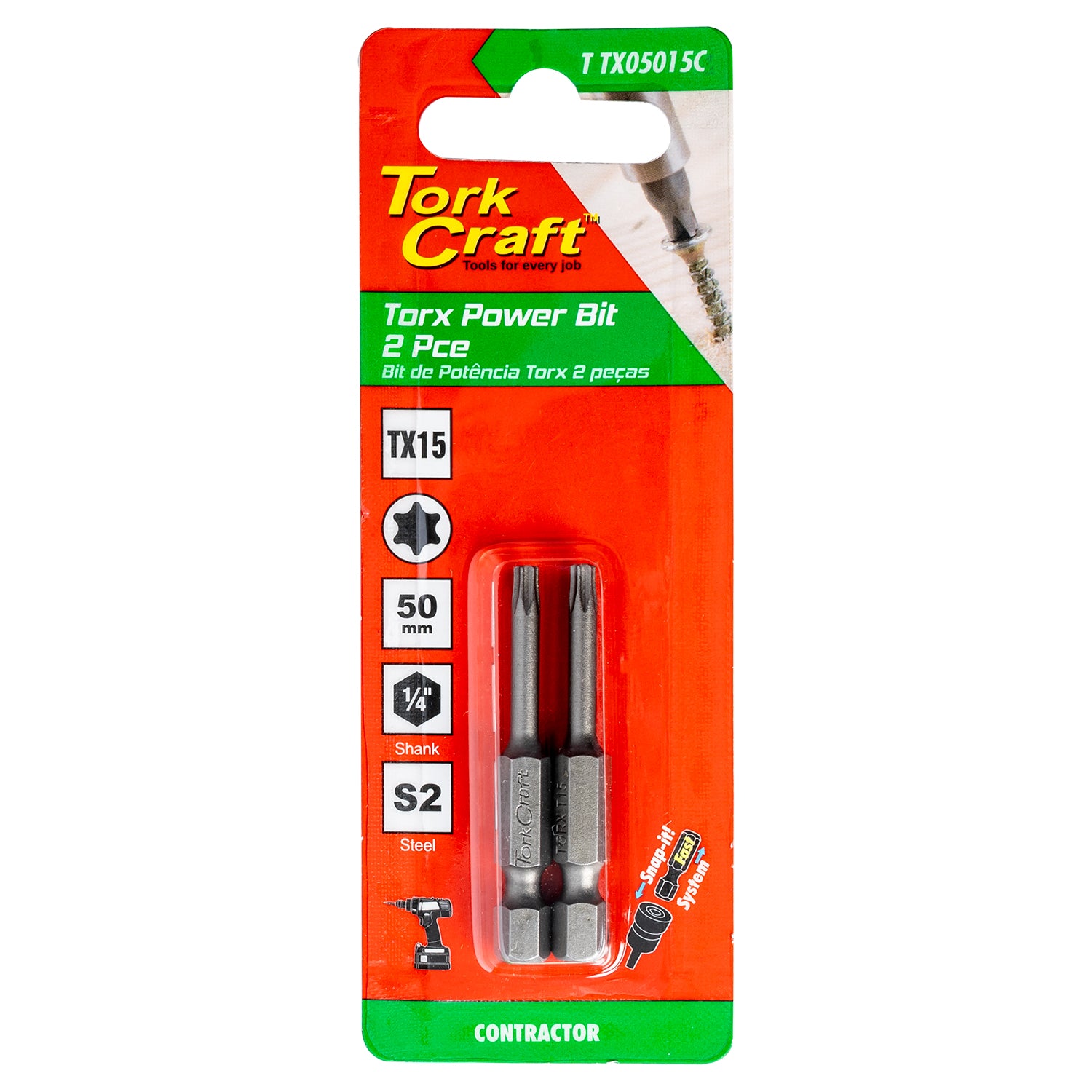 Torx Tx 15 Classic Power Bit 50 Mm 2 Pc Carded