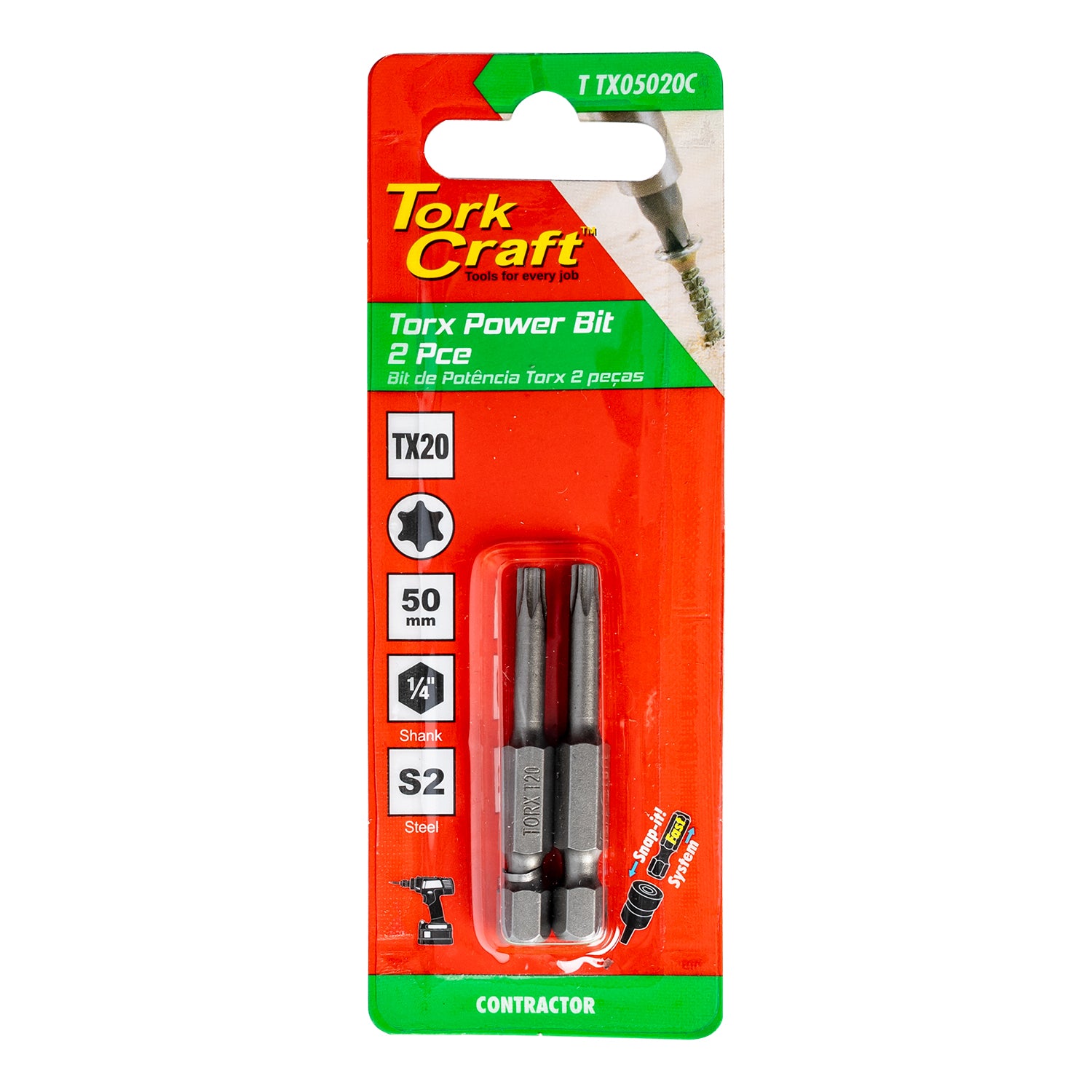 Torx Tx 20 Classic Power Bit 50 Mm 2 Pc Carded