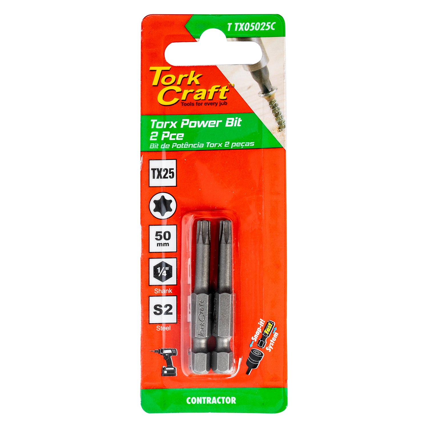 Torx Tx 25 Classic Power Bit 50 Mm 2 Pc Carded