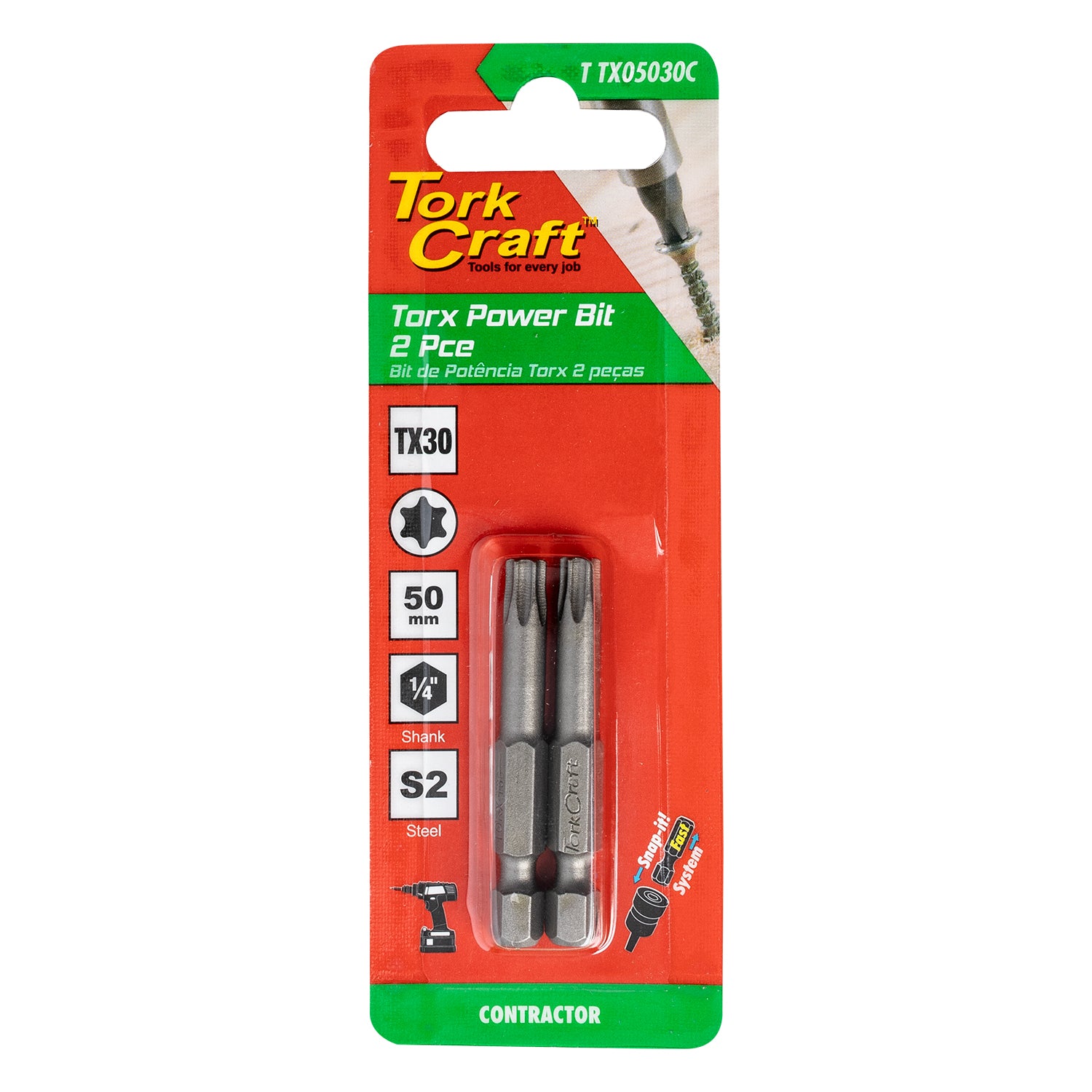 Torx Tx 30 Classic Power Bit 50 Mm 2 Pc Carded