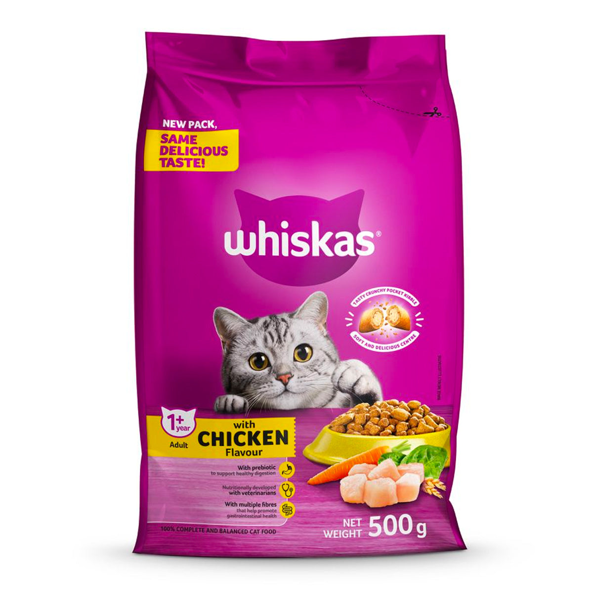 Whiskas Cat Food Dry Adult Chicken 500 G