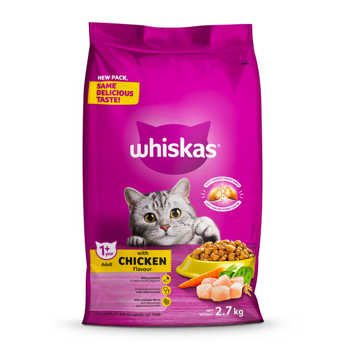 Whiskas Cat Food Dry Adult Chicken 2.7 Kg