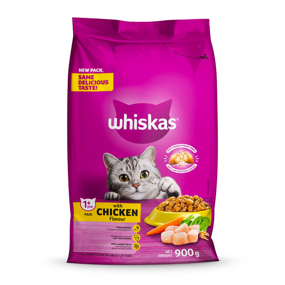 Whiskas Cat Food Dry Adult Chicken 900 G