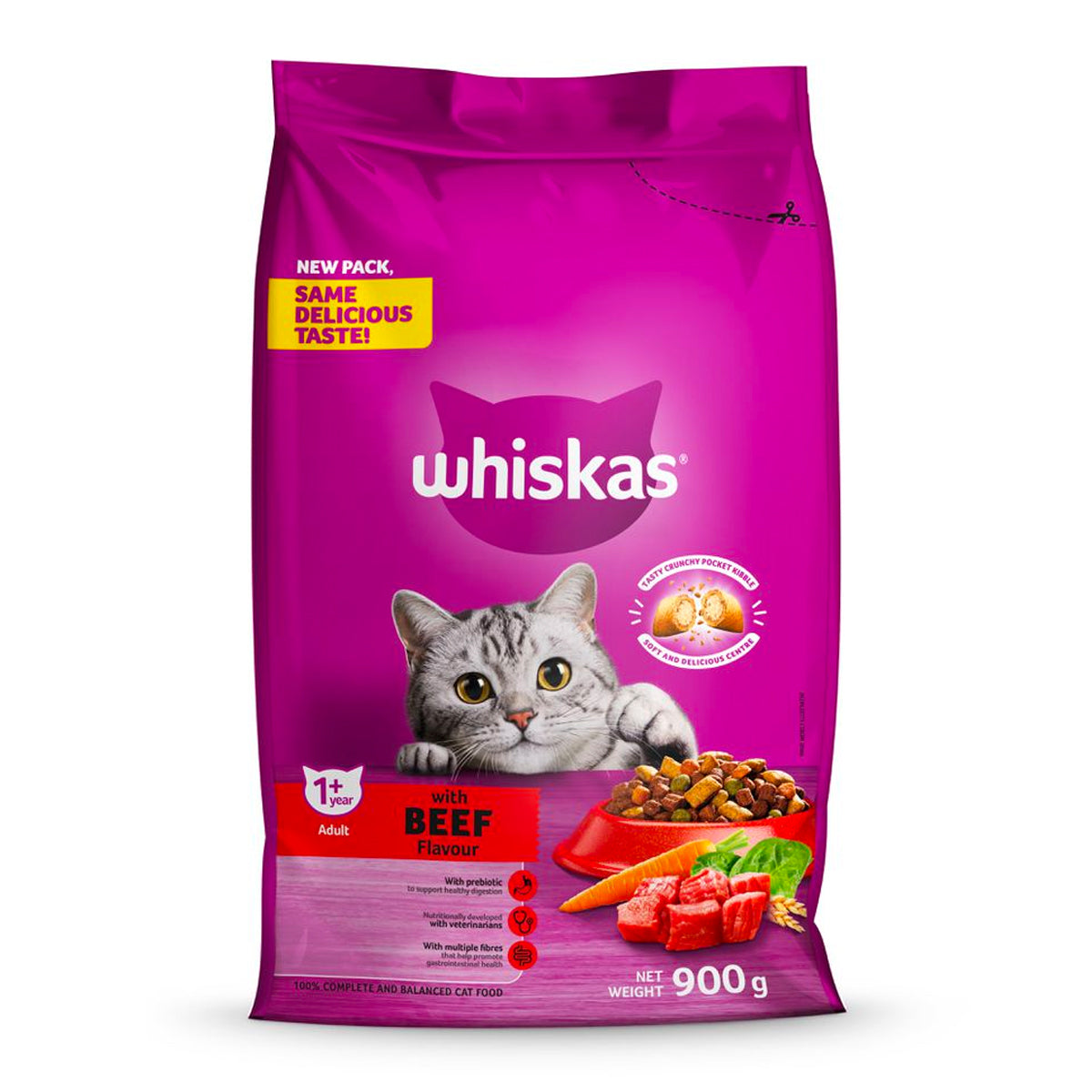 Whiskas Cat Food Dry Adult Beef 900 G