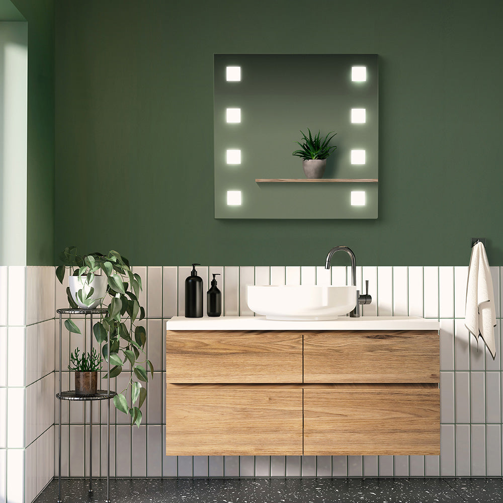 Green and white modern contemporary bathroom with black terrazzo