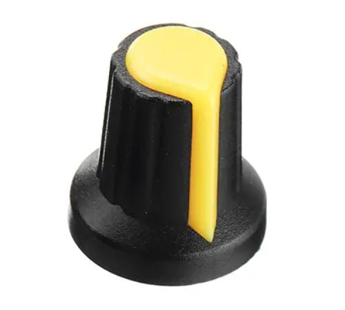 Knob Black Splined With Yellow Marker 6mm 15x17 Wh 148 2 Yellow