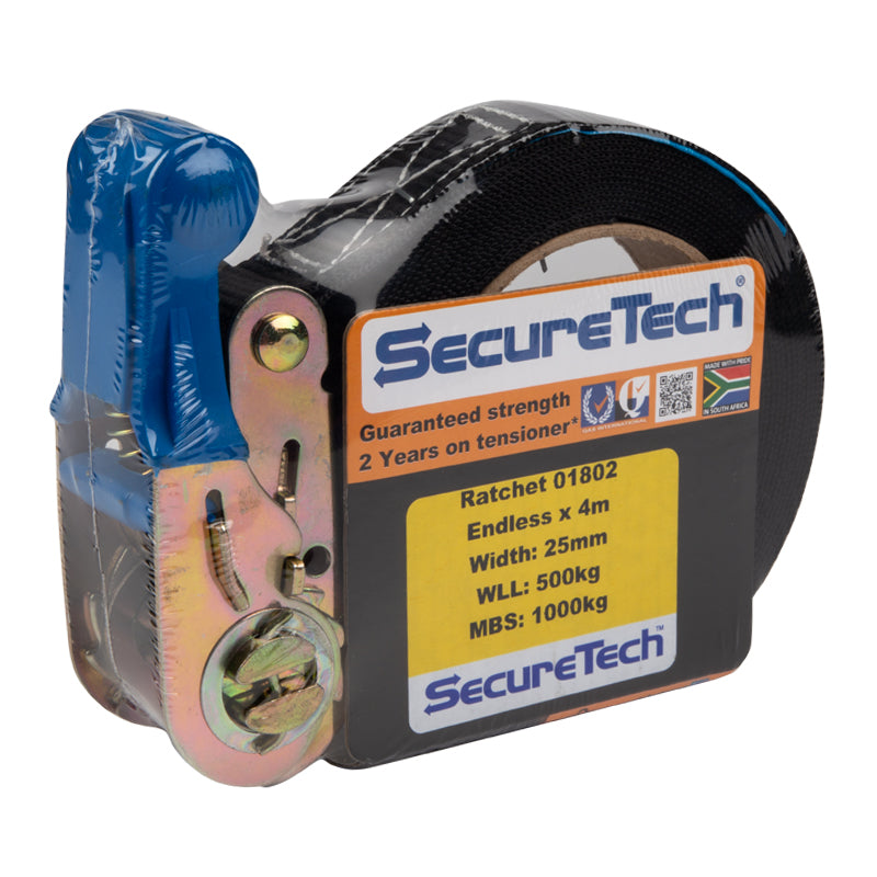 Securetech Tie Down Ratchet Spanset 25 Mm 1 Ton 4 Mx2