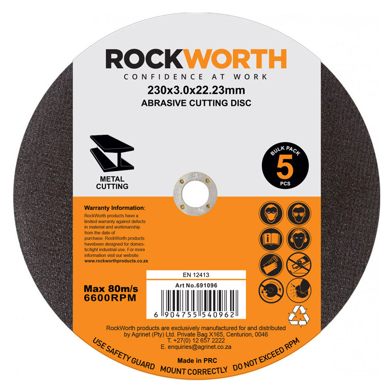 Rockworth Cutting Disc Steel 230 X3.0 Mm 5 Pack