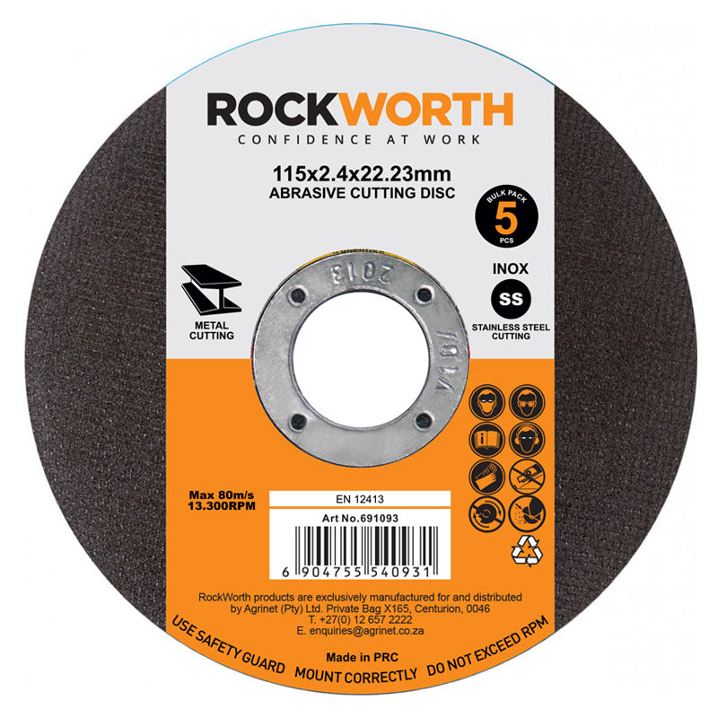 Rockworth Cutting Disc Steel 115 X2.5 Mm 5 Pack